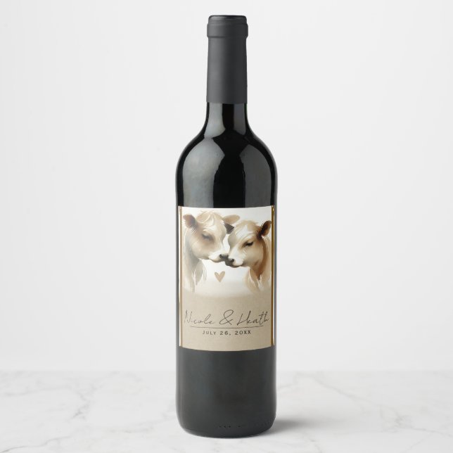 Rótulo De Garrafa De Cerveja Casamento de Campo Marrom Creme Amor Vaca (Frente)