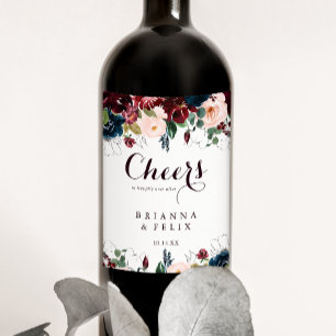 Rótulo De Garrafa De Cerveja Casamento de Cheers Florais de Queda Ilustrada