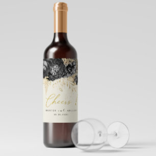 Rótulo De Garrafa De Cerveja Casamento de Cheers Negros Dourados com Rosas de A