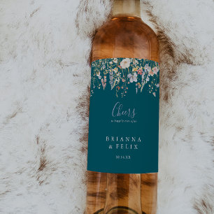 Rótulo De Garrafa De Cerveja Casamento de Cheers Verdes de Flores Selvagens de 