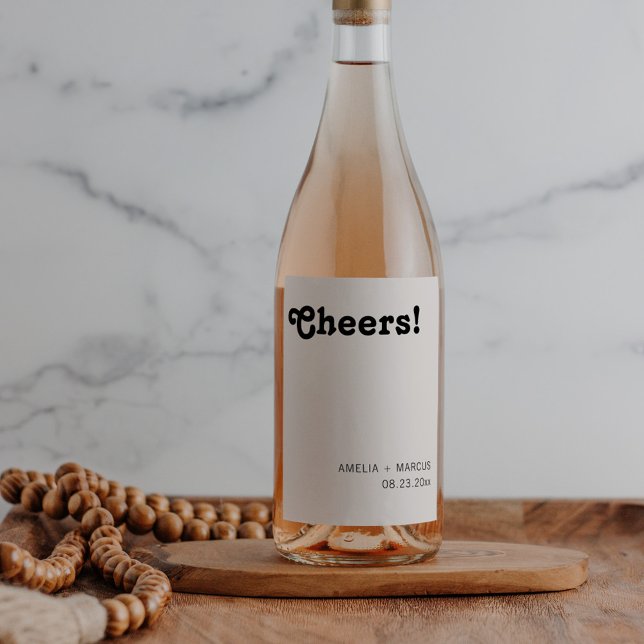 Rótulo De Garrafa De Cerveja Casamento de Chic Modern Black Cheers (Criador carregado)