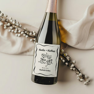 Rótulo De Garrafa De Cerveja Casamento de Desenho de Mão Moderno e Whimsical