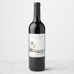 Rótulo De Garrafa De Cerveja Casamento de Destino Aquarela Tropical Costeira