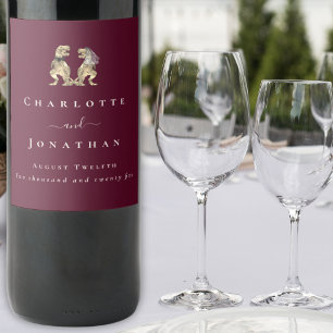 Rótulo De Garrafa De Cerveja Casamento de Dinossauro Borgonha e Creme Personali