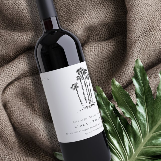 Rótulo De Garrafa De Cerveja Casamento de esboço de palmeira tropical costeira  (Criador carregado)