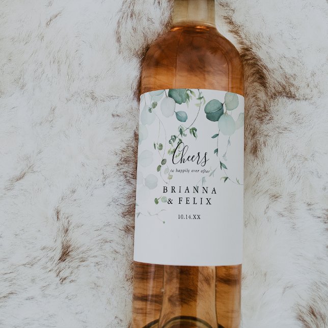 Rótulo De Garrafa De Cerveja Casamento de Felicidades de Foliagem Eucalyptus Ve (Criador carregado)