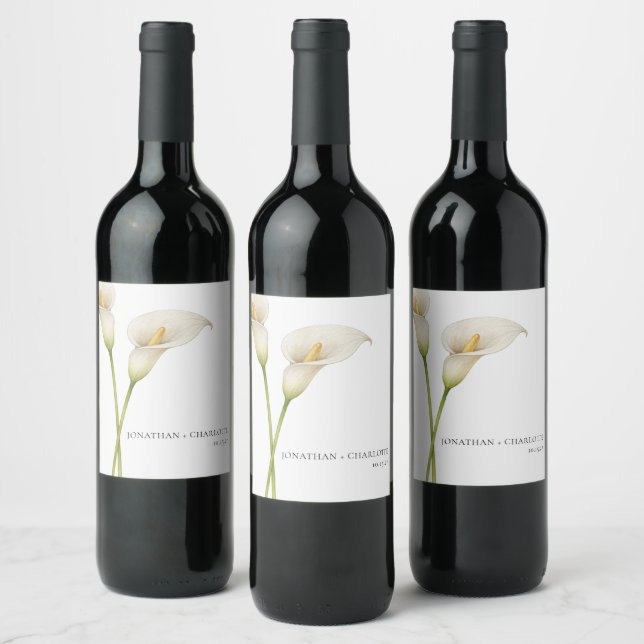 Rótulo De Garrafa De Cerveja Casamento de Flor de Lírio Calla Branco Moderno  (Garrafas)