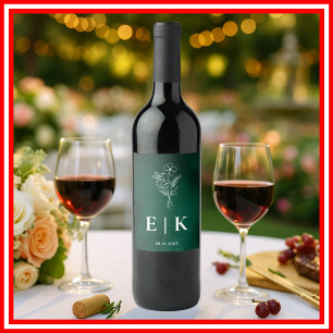 Rótulo De Garrafa De Cerveja Casamento de flor selvagem em Monograma Verde Emer