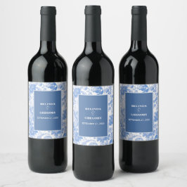 Rótulo De Garrafa De Cerveja Casamento de Florais Botânicos de Cor Azul