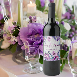 Rótulo De Garrafa De Cerveja Casamento de Floral e Silver de Aquarela Roxo