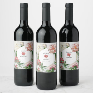 Rótulo De Garrafa De Cerveja Casamento de Flores Brancas Cor-de-Água Rosa