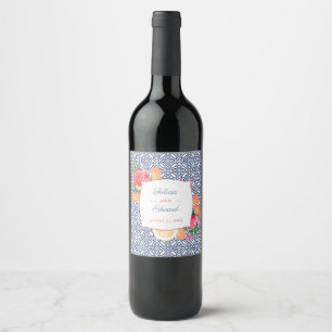 Rótulo De Garrafa De Cerveja Casamento de Flores Frutas Coloridas Azulejos Port