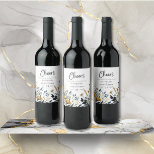Rótulo De Garrafa De Cerveja Casamento de Flores Selvagens Amarelas Azuis