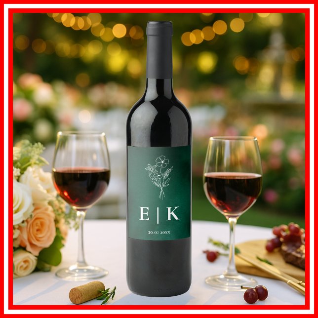 Rótulo De Garrafa De Cerveja Casamento de Flores Silvestres com Monograma Verde (Criador carregado)