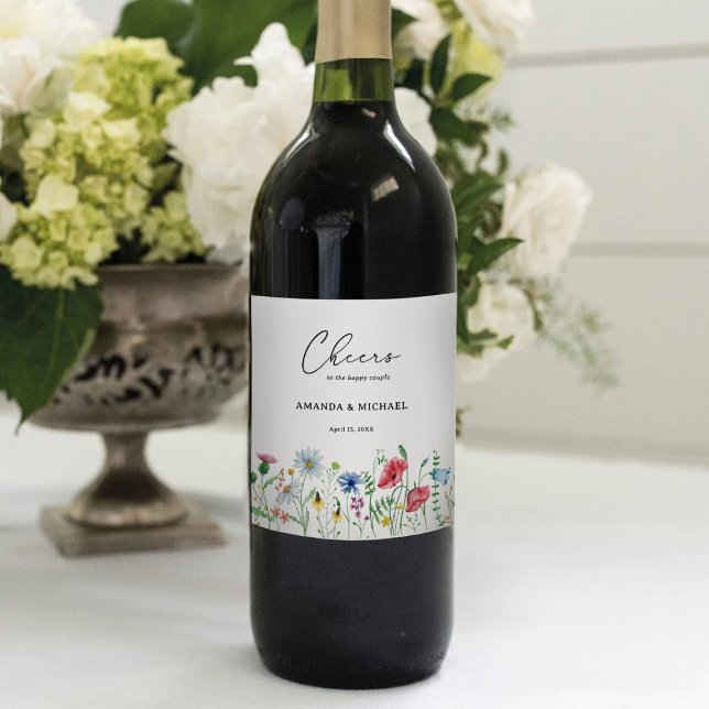 Rótulo De Garrafa De Cerveja Casamento de Flores Silvestres Elegantes (Criador carregado)