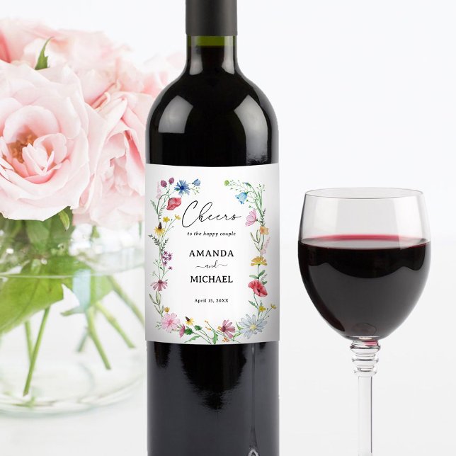 Rótulo De Garrafa De Cerveja Casamento de Flores Silvestres Elegantes (Criador carregado)