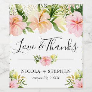 Rótulo De Garrafa De Cerveja Casamento de Flores Tropicais em Aquarela