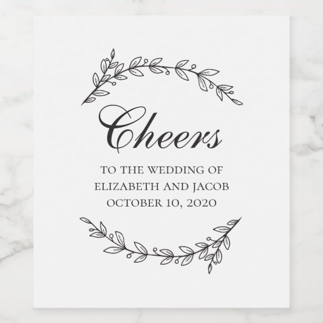 Rótulo De Garrafa De Cerveja Casamento de folhagem botânica elegante e negra (Rótulo Único)