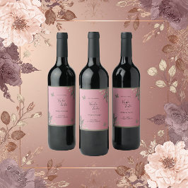 Rótulo De Garrafa De Cerveja casamento de folhagem botânica rosa-glamourosa