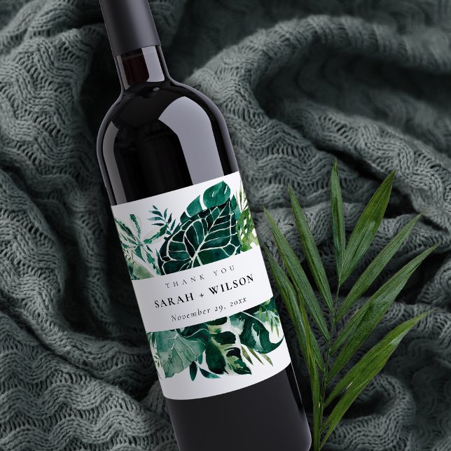 Rótulo De Garrafa De Cerveja Casamento de Folhagem Verde de Monstera Tropical O (Criador carregado)