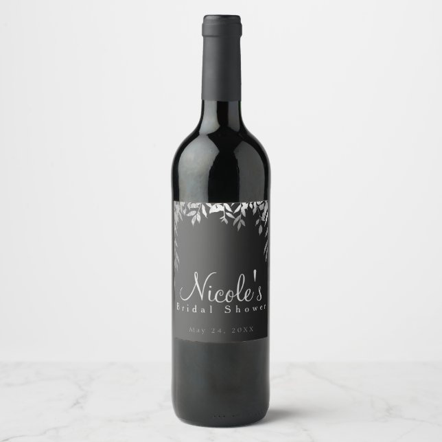 Rótulo De Garrafa De Cerveja Casamento de Folhas Botânicas Glam Moderno Prata e (Frente)