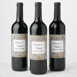 Rótulo De Garrafa De Cerveja Casamento de Folhas Douradas de Cinza prateada