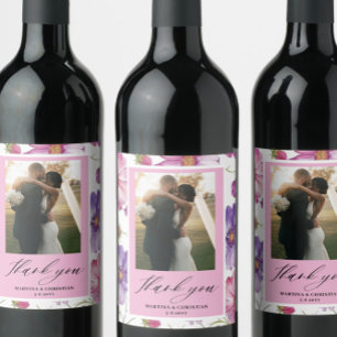 Rótulo De Garrafa De Cerveja Casamento de Fotografia com Script de Flor Rosa Pú