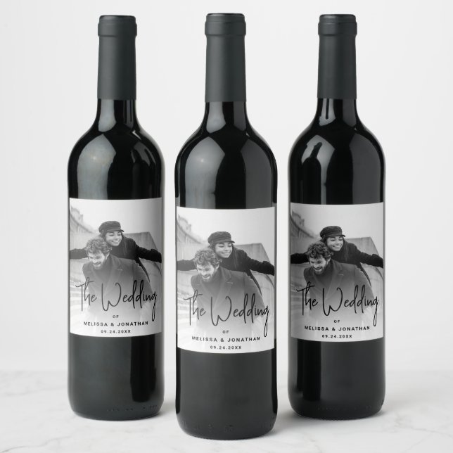 Rótulo De Garrafa De Cerveja Casamento de Fotografias com Manuscrito Negro Mini (Garrafas)
