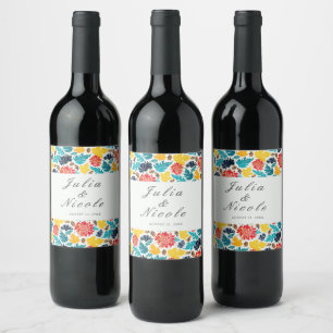Rótulo De Garrafa De Cerveja Casamento de Girassóis de Aquarela Amarela Azul Na