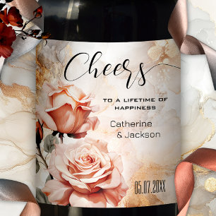Rótulo De Garrafa De Cerveja Casamento de Glam Boho Roses Rosa