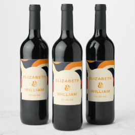 Rótulo De Garrafa De Cerveja Casamento de Groovy Colorful Retro Wavy Boho