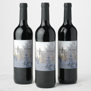 Rótulo De Garrafa De Cerveja Casamento de Inverno Árvores de Pinheiro Cobertas 