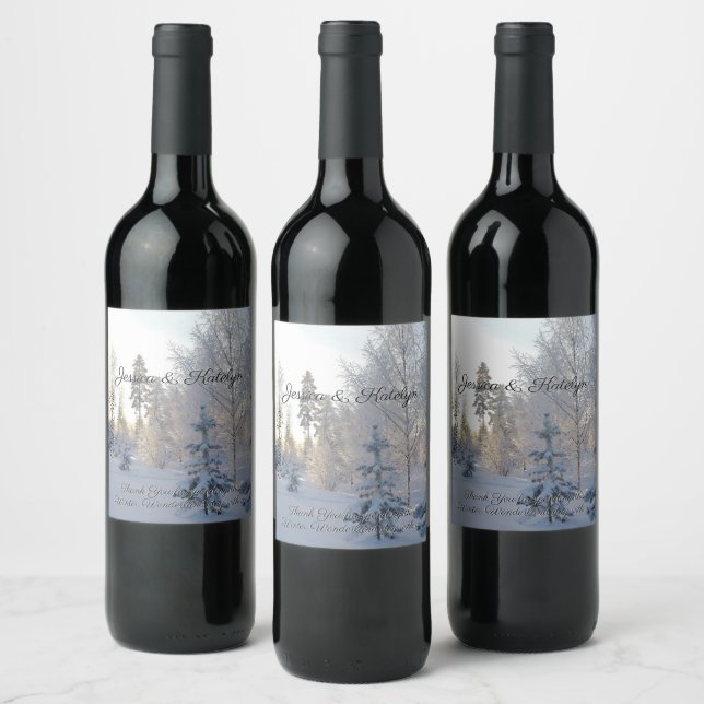 Rótulo De Garrafa De Cerveja Casamento de Inverno Árvores de Pinheiro Cobertas  (Garrafas)