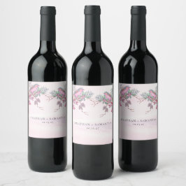 Rótulo De Garrafa De Cerveja Casamento de Inverno com Aquarela de Pinhas, Pássa