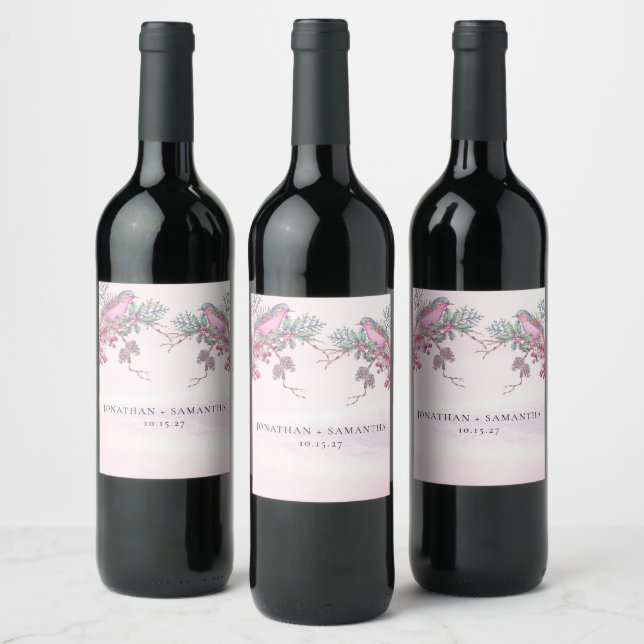 Rótulo De Garrafa De Cerveja Casamento de Inverno com Aquarela de Pinhas, Pássa (Garrafas)
