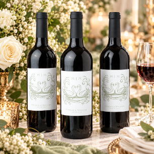Rótulo De Garrafa De Cerveja Casamento de Jardim com Crista de Cisne Verde Eleg