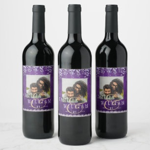 Rótulo De Garrafa De Cerveja Casamento de Lace de Wisteria Roxo Moderno
