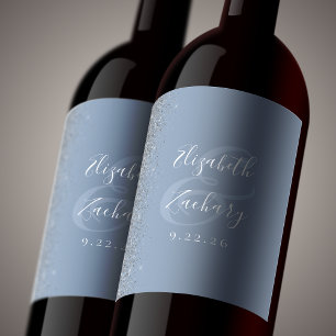 Rótulo De Garrafa De Cerveja Casamento De Lama De Prata Azul Elegante