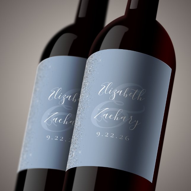 Rótulo De Garrafa De Cerveja Casamento De Lama De Prata Azul Elegante (Criador carregado)