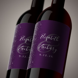 Rótulo De Garrafa De Cerveja Casamento de Lama de Prata Roxo Elegante