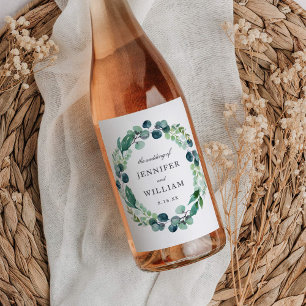 Rótulo De Garrafa De Cerveja Casamento de Leafy Watercolor Botanicals Wreath