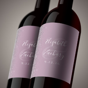 Rótulo De Garrafa De Cerveja Casamento de Lilac Silver Glitter Elegante Dusty