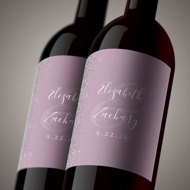 Rótulo De Garrafa De Cerveja Casamento de Lilac Silver Glitter Elegante Dusty (Criador carregado)