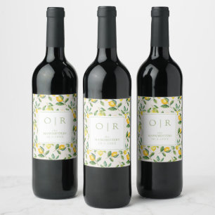 Rótulo De Garrafa De Cerveja Casamento de Limão Aquarela Monograma