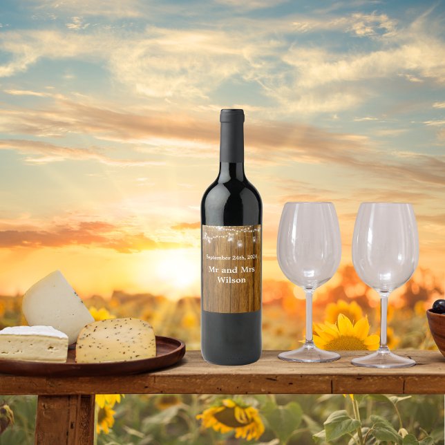 Rótulo De Garrafa De Cerveja Casamento de Luzes de Pé Rustic Wood Mason Jar (Criador carregado)