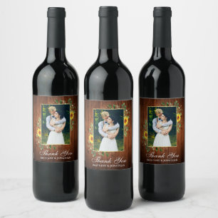 Rótulo De Garrafa De Cerveja Casamento de Madeira de Girassol Eucalipto