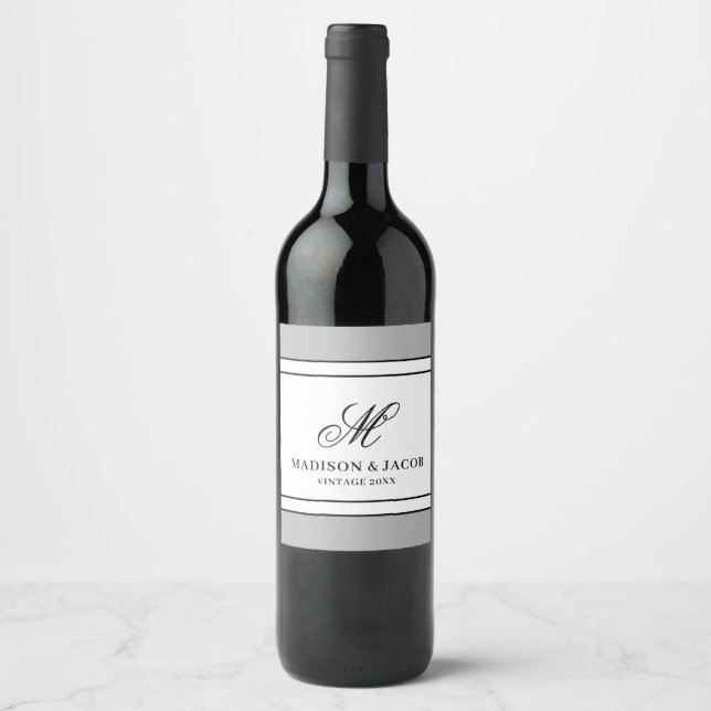 Rótulo De Garrafa De Cerveja Casamento de Monograma Elegante  (Frente)