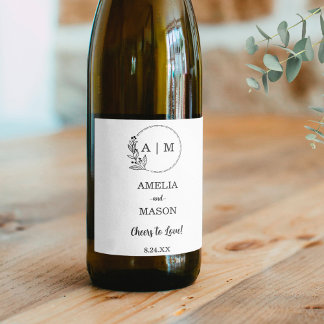 Rótulo De Garrafa De Cerveja Casamento de Monograma Mínimo Preto