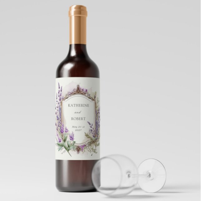 Rótulo De Garrafa De Cerveja Casamento de Monograma Regal de Lavanda de Aquarel (Criador carregado)