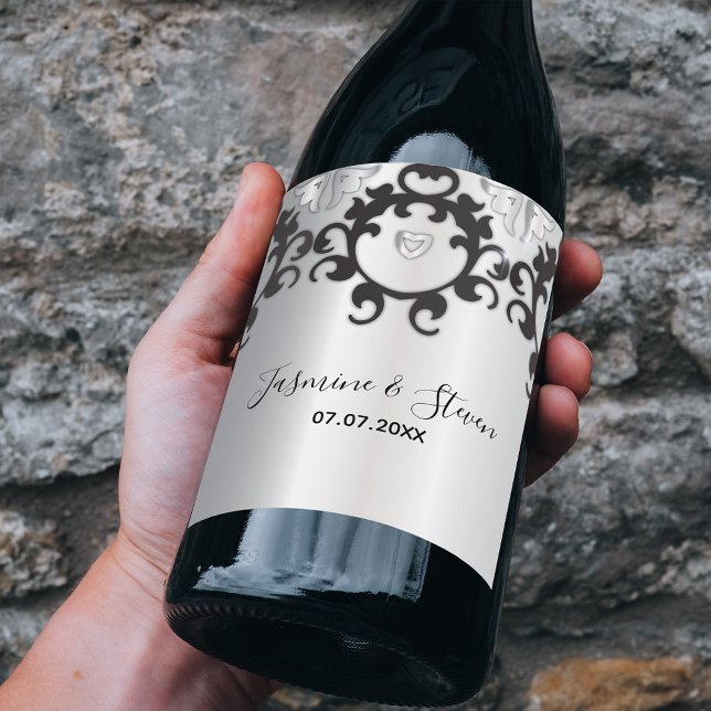 Rótulo De Garrafa De Cerveja Casamento De Na moda De Silver E Glam Negra (Criador carregado)